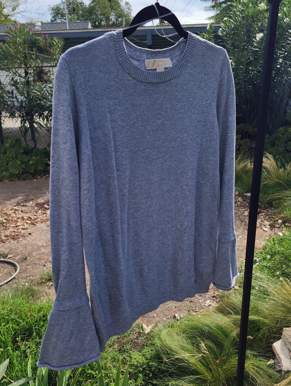 Michael Kors Gray Bell-Sleeve Crewneck Sweater